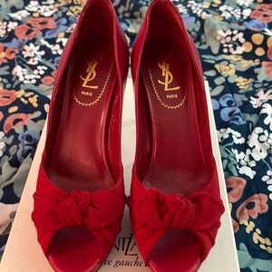Red leather and suede YSL Palais 80 pump 37.5